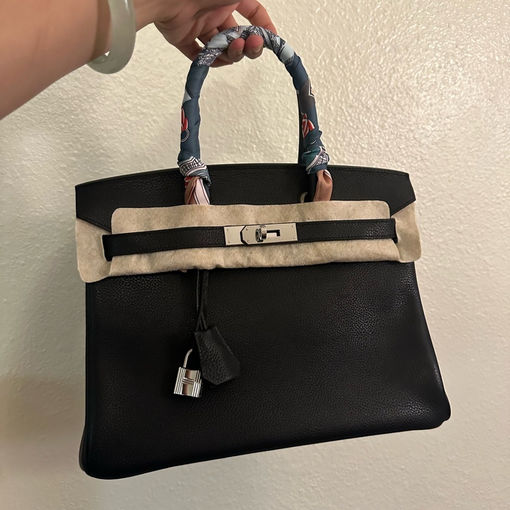 Black Leather Satchel Handbag with Silver Hardware 30 size - Picture 5 of 16